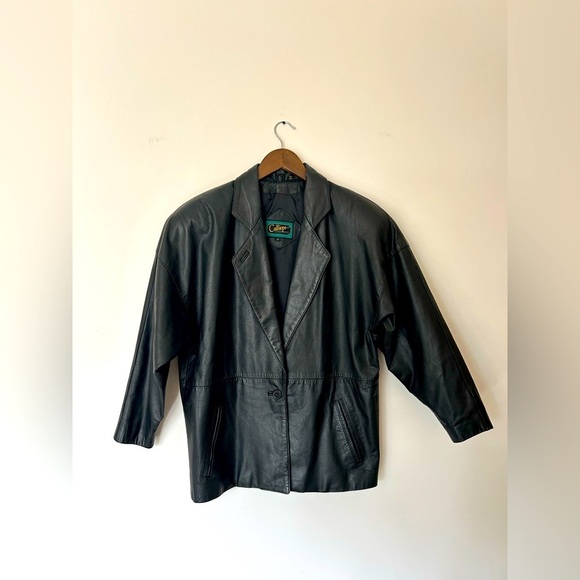Calliope Leather Works Jackets & Blazers - Vintage Calliope Black Leather Single Button Jacket with Pockets, Size S